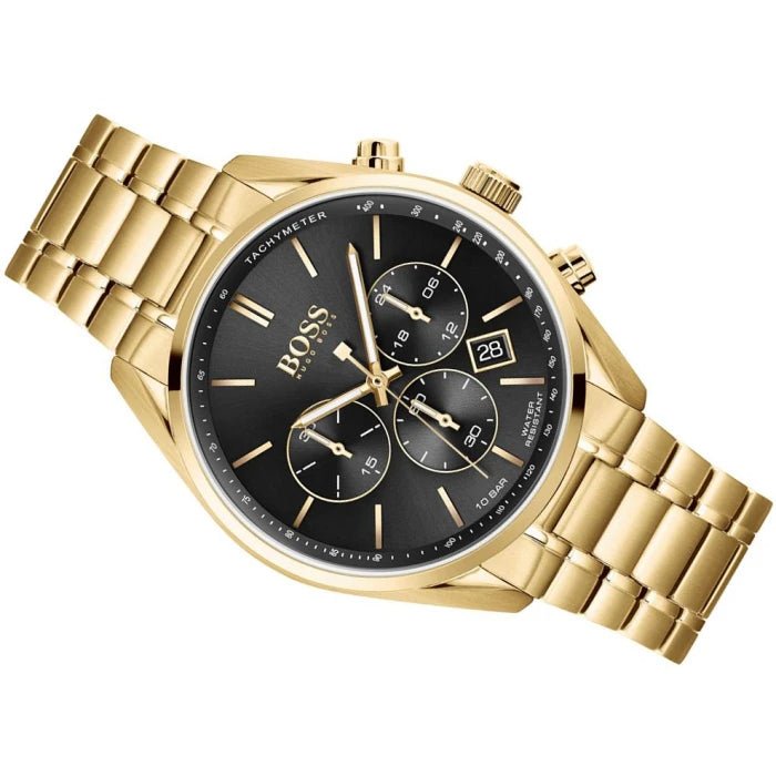 Hugo Boss Champion Black Dial Gold Steel Strap Watch for Men - 1513848 Buy Now By Hugo Boss