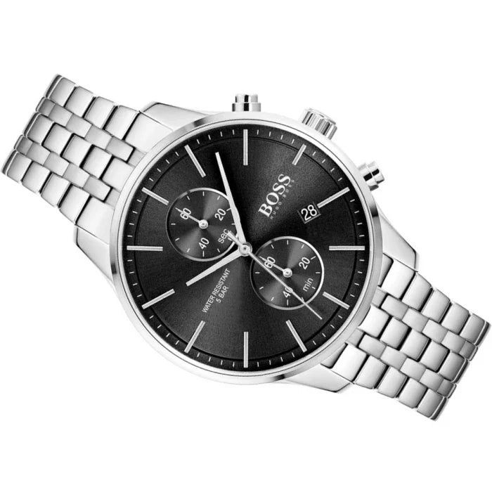 Hugo Boss Associate Black Dial Silver Steel Strap Watch for Men - 1513869 Buy Now By Hugo Boss