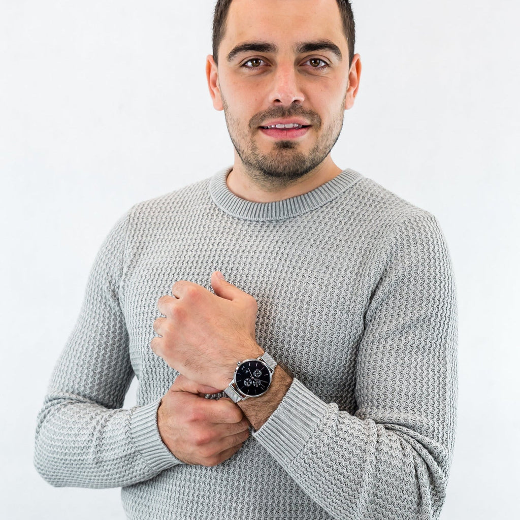 Armani Exchange Cayde Chronograph Black Dial Silver Mesh Strap Watch For Men - AX2714 Buy Now By Armani Exchange