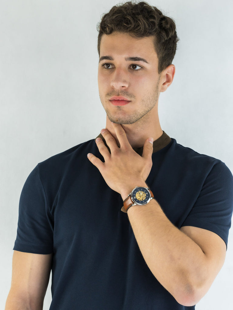 Fossil Neutra Automatic Luggage Skeleton Blue Dial Brown Leather Strap Watch for Men - ME3160 Buy Now By Fossil