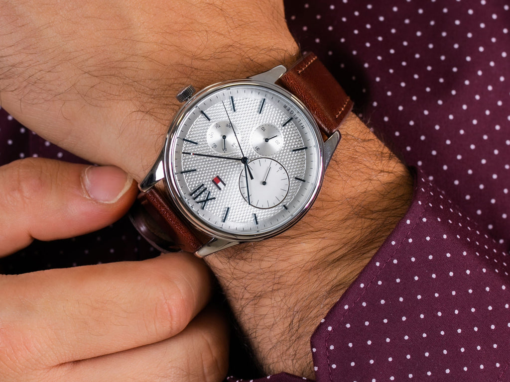 Tommy Hilfiger Damon Quartz White Dial Brown Leather Strap Watch for Men - 1791418 Buy Now By Tommy Hilfiger