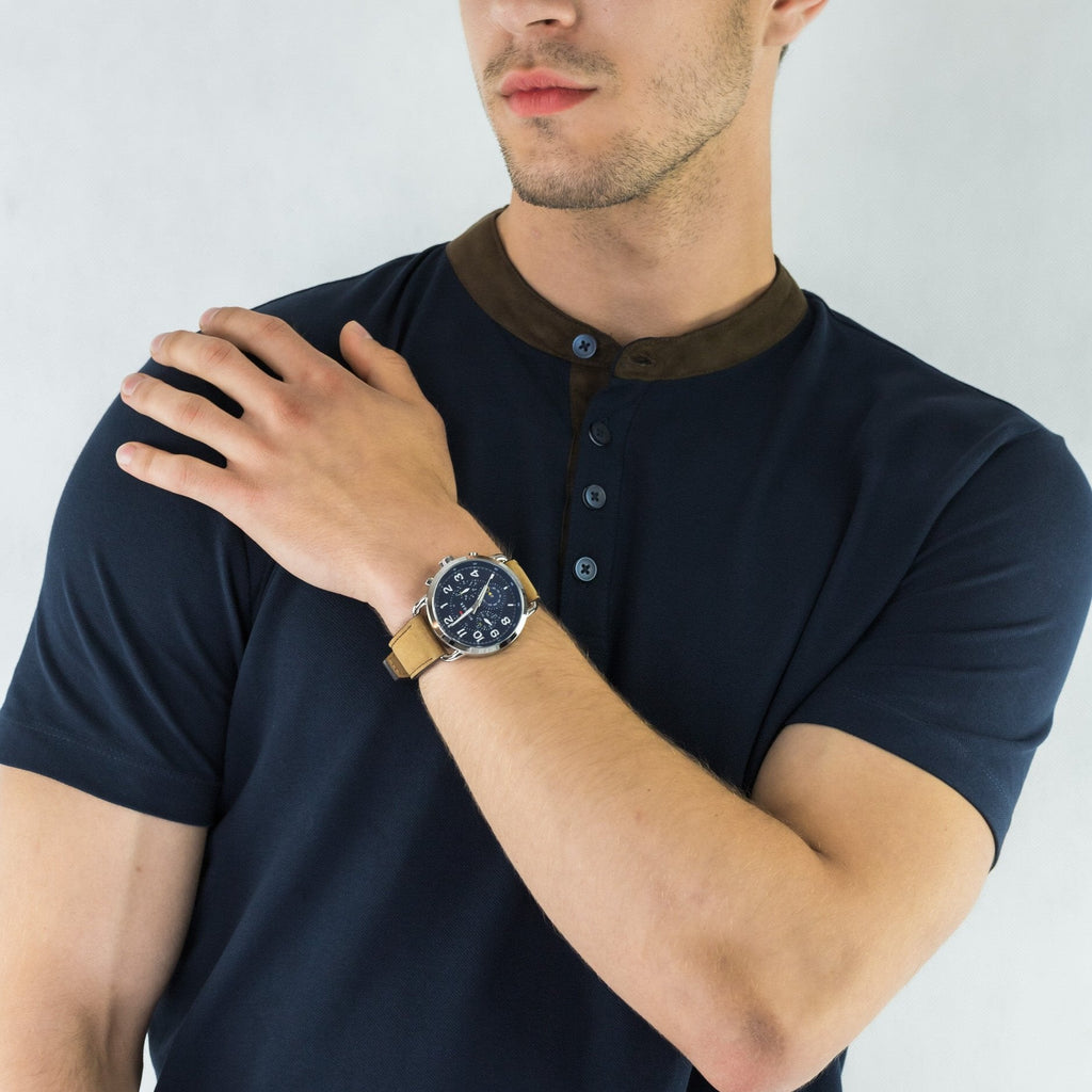 Tommy Hilfiger Briggs Chronograph Blue Dial Brown Leather Strap Watch for Men - 1791424