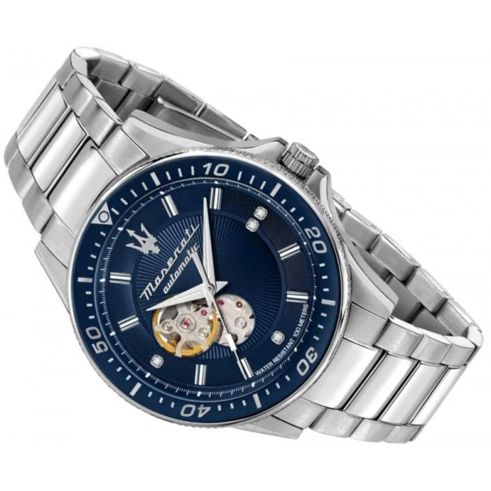 Maserati SFIDA Automatic Skeleton Blue Dial Silver Steel Strap Watch For Men - R8823140007 Buy Now By Maserati