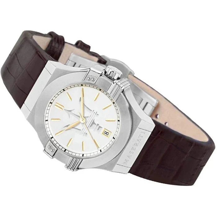 Maserati Potenza Silver Dial Brown Leather Strap Watch For Women - R8851108506 Buy Now By Maserati