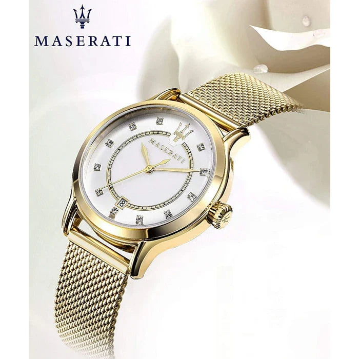 Maserati Epoca Mother of Pearl Dial Yellow Gold Mesh Strap Watch For Women - R8853118502 Buy Now By Maserati