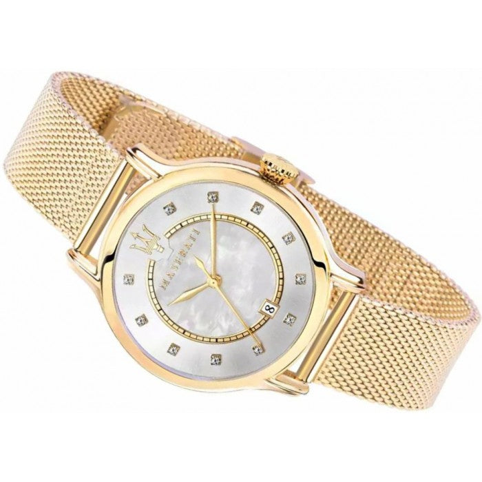 Maserati Epoca Mother of Pearl Dial Yellow Gold Mesh Strap Watch For Women - R8853118502 Buy Now By Maserati