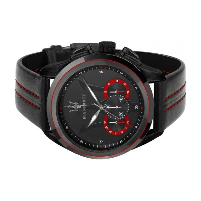 Maserati Traguardo Chronograph Black Dial Black Leather Strap Watch for Men - R8871612023 Buy Now By Maserati