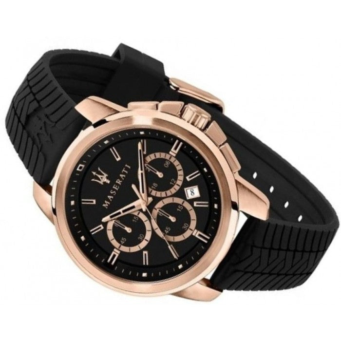Maserati Successo 44mm Black Rose Gold Dial Black Rubber Strap Watch For Men - R8871621012 Buy Now By Maserati