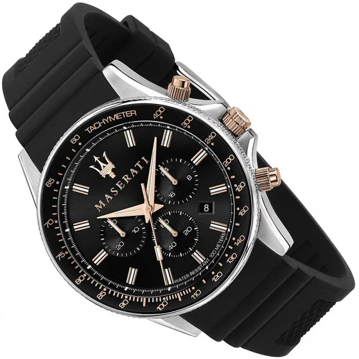 Maserati SFIDA 44mm Black Silicon Chronograph Watch For Men - R8871640002 Buy Now By Maserati