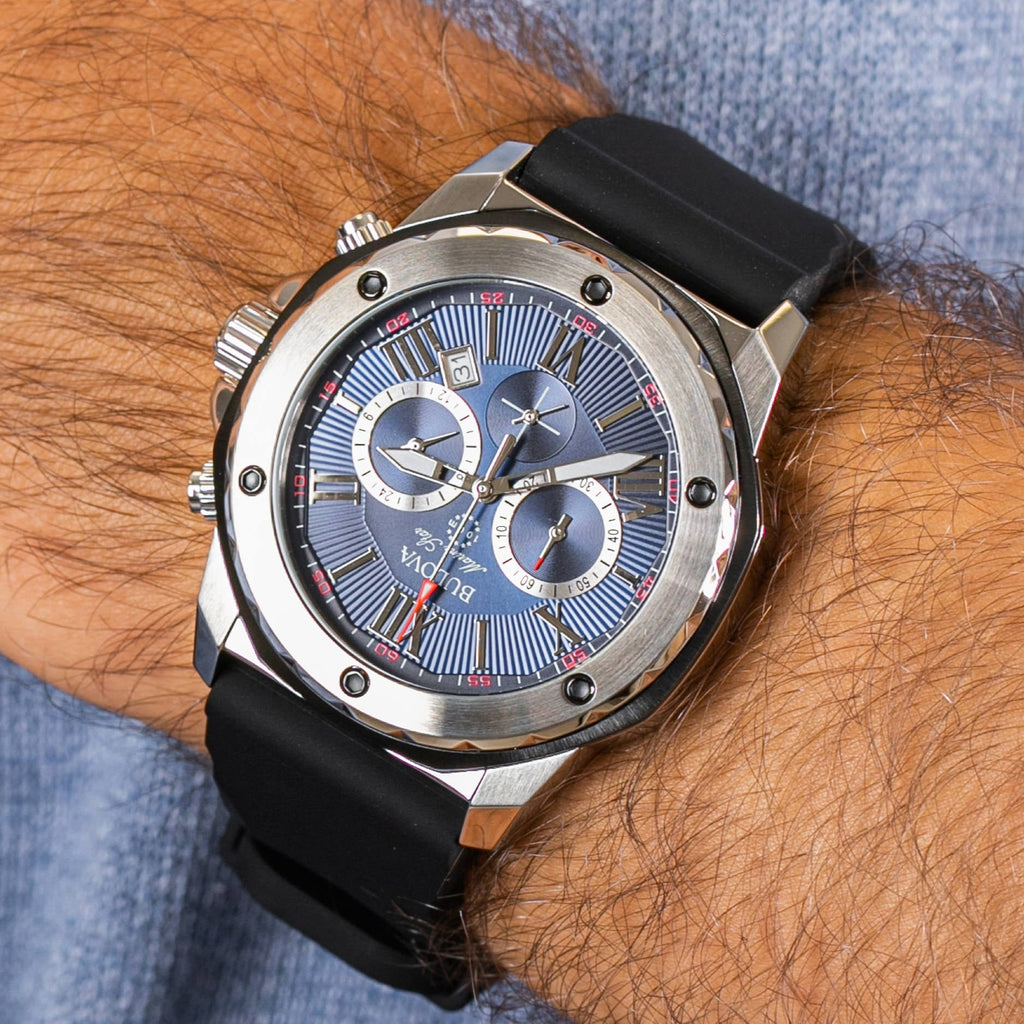 Bulova Marine Star Blue Dial Black Silicone Strap Watch for Men - 98B258