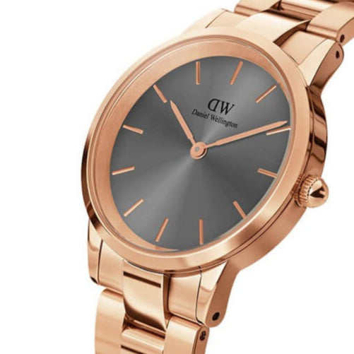 Daniel Wellington Iconic Link Grey Dial Rose Gold Steel Strap Watch For Women - DW00100332 Buy Now By Daniel Wellington