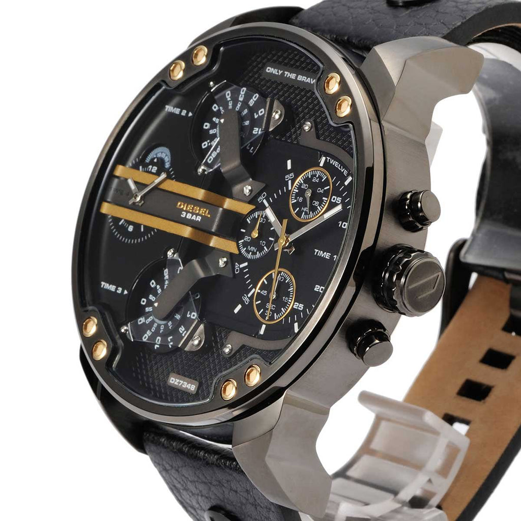 Diesel Mr Daddy 2.0 Chronograph Black Dial Black Leather Strap Watch For Men - DZ7348 Buy Now By Diesel