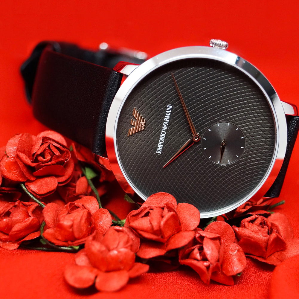 Emporio Armani Modern Slim Quartz Grey Dial Black Leather Strap Watch For Men - AR11162 Buy Now By Emporio Armani