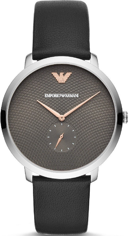 Emporio Armani Modern Slim Quartz Grey Dial Black Leather Strap Watch For Men - AR11162 Buy Now By Emporio Armani