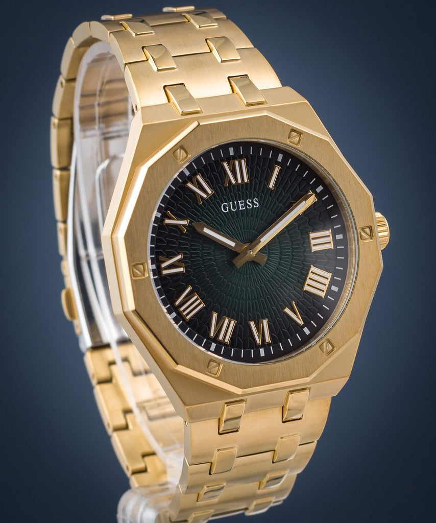 Guess Asset Quartz Green Dial Gold Steel Strap Watch For Men - GW0575G2 Buy Now By Guess