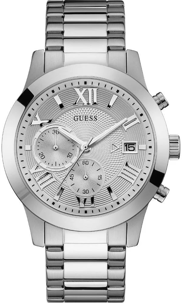 Guess Atlas Chronograph Silver Dial Silver Steel Strap Watch For Men - W0668G7 Buy Now By Guess
