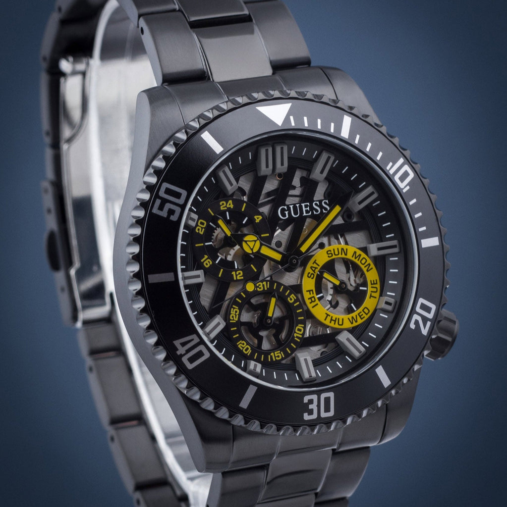Guess Axel Multifunction Black Dial Black Steel Strap Watch For Men - GW0488G3 Buy Now By Guess