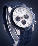 Guess Caliber Chronograph White Dial Blue Rubber Strap Watch for Men - W0864G6 Buy Now By Guess