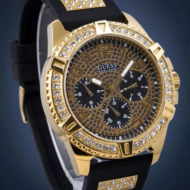 Guess Frontier Crystals Black Dial Black Silicone Strap Watch For Men - W1132G1 Buy Now By Guess
