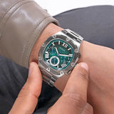 Guess Headline Quartz Green Dial Silver Steel Strap Watch For Men - GW0572G6 Buy Now By Guess