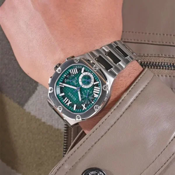 Guess Headline Quartz Green Dial Silver Steel Strap Watch For Men - GW0572G6 Buy Now By Guess