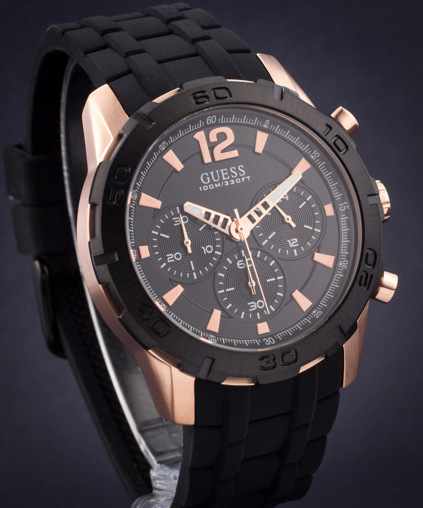 Guess Caliber Chronograph Black Dial Black Rubber Strap Watch for Men - W0864G2 Buy Now By Guess