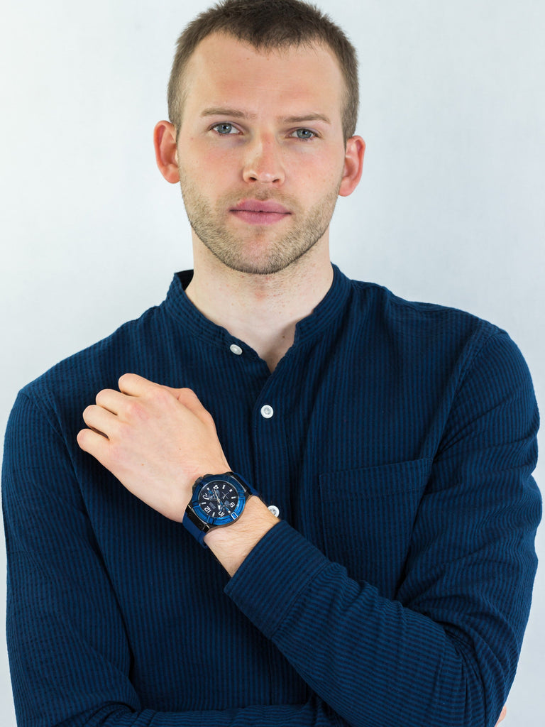 Guess Rigor Analog Blue Dial Blue Rubber Strap Watch For Men - W0248G5 Buy Now By Guess