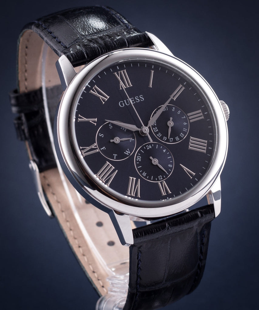 Guess Wafer Chronograph Quartz Blue Dial Blue Leather Strap Watch For Men - W0496G3 Buy Now By Guess