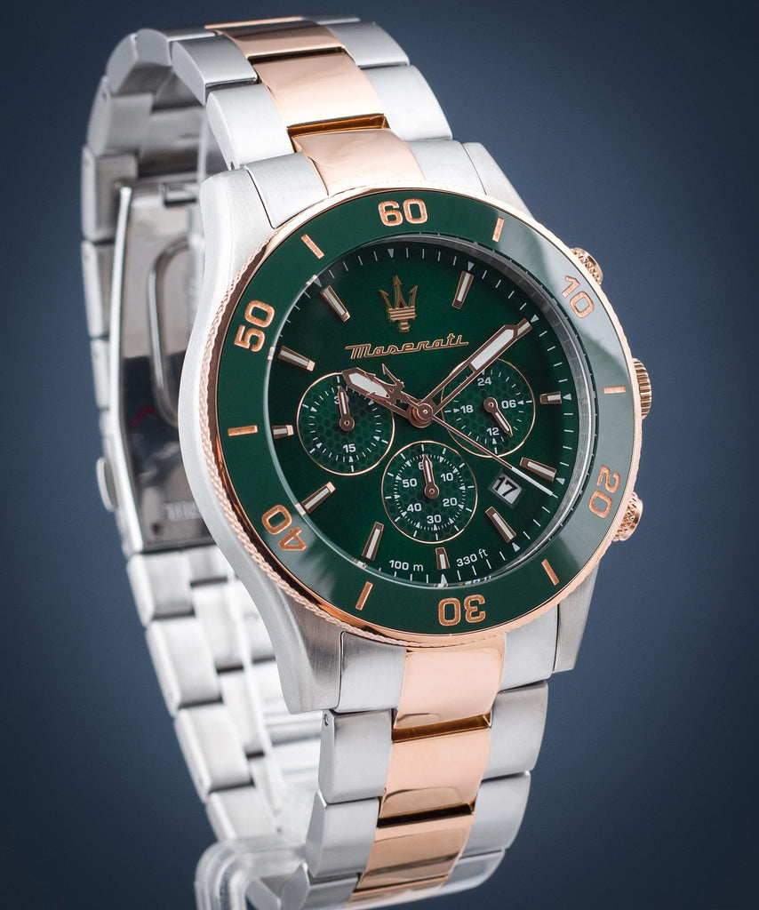 Maserati Competizione Chronograph Green Dial Two Tone Steel Strap Watch For Men - R8873600004 Buy Now By Maserati