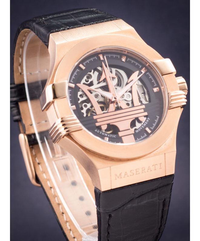 Maserati Potenza Automatic Rose Gold Dial Black Leather Strap Watch For Men - R8821108002 Buy Now By Maserati