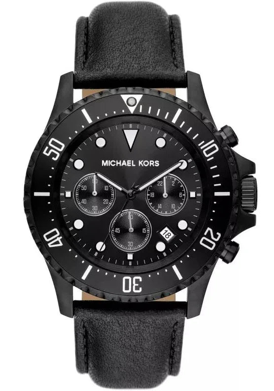 Michael Kors Everest Chronograph Black Dial Black Leather Strap Watch For Men - MK9053 Buy Now By Michael Kors