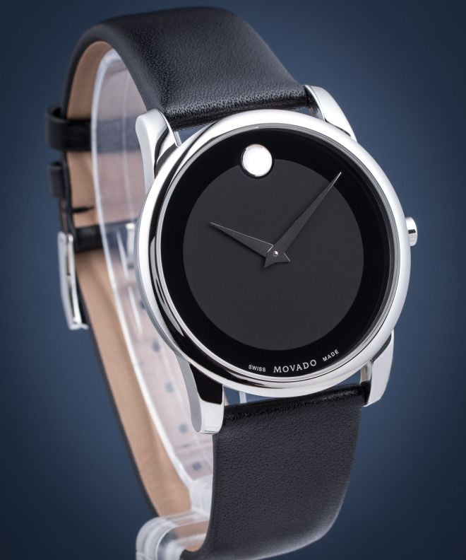 Movado Museum Black Dial Black Leather Strap Watch For Men - 606502 Buy Now By Movado