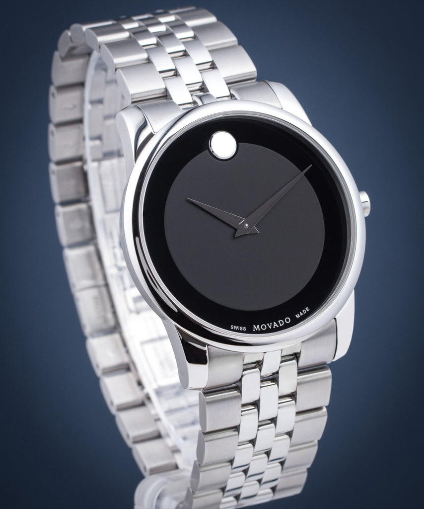 Movado Museum Classic Black Dial Silver Steel Strap Watch For Men - 606504 Buy Now By Movado