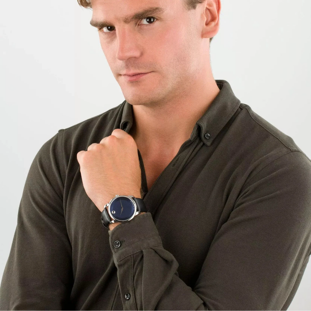 Movado Museum Classic Blue Dial Black Leather Strap Watch for Men - 606610 Buy Now By Movado
