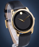 Movado Museum Black Dial Black Leather Strap Watch For Men - 606876 Buy Now By Movado