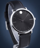 Movado Ultra Slim Black Dial Black Leather Strap Watch For Men - 0607086 Buy Now By Movado