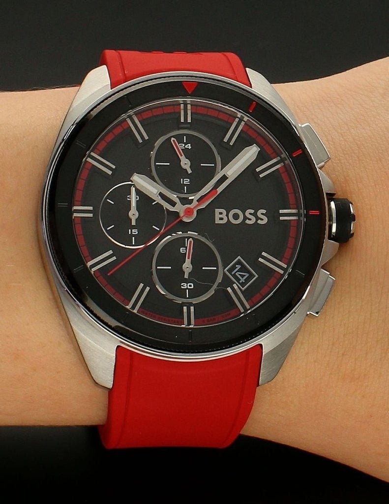 Hugo Boss Volane Black Dial Red Rubber Strap Watch for Men - 1513959 Buy Now By Hugo Boss