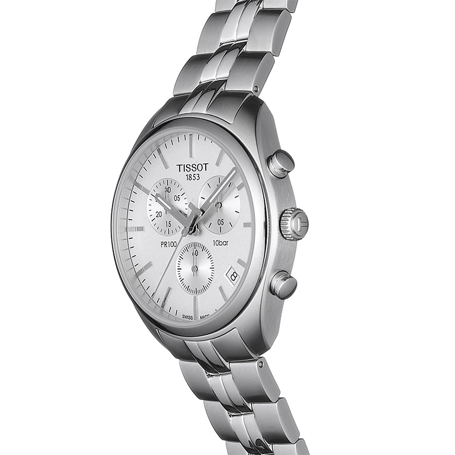 Tissot T Classic PR 100 Chronograph Silver Dial Silver Steel Strap Watch For Men - T101.417.11.031.00 Buy Now By Tissot
