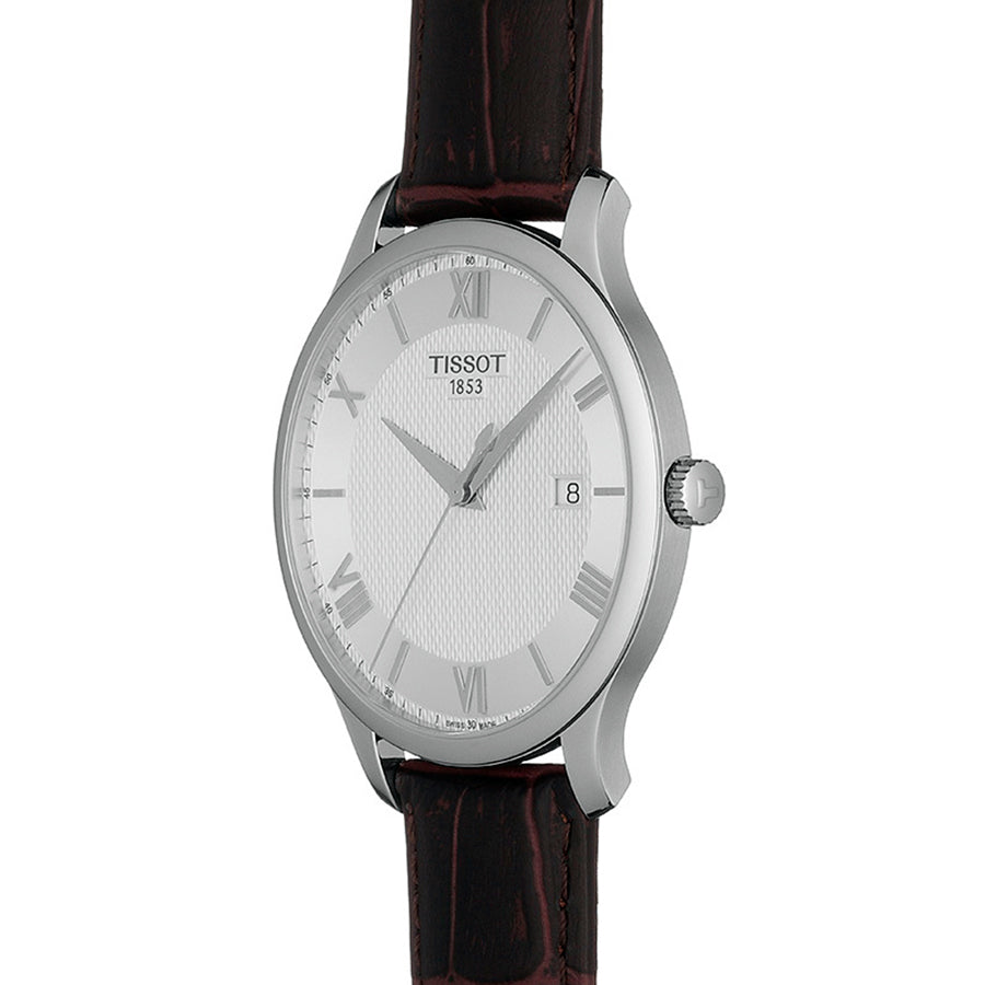 Tissot T Classic Tradition Silver Dial Brown Leather Strap Watch For Men - T063.610.16.038.00 Buy Now By Tissot