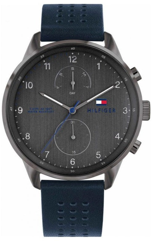 Tommy Hilfiger Chase Grey Dial Blue Leather Strap Watch for Men - 1791578 Buy Now By Tommy Hilfiger