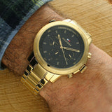 Tommy Hilfiger Troy Chronograph Black Dial Gold Steel Strap Watch For Men - 1792109 Buy Now By Tommy Hilfiger
