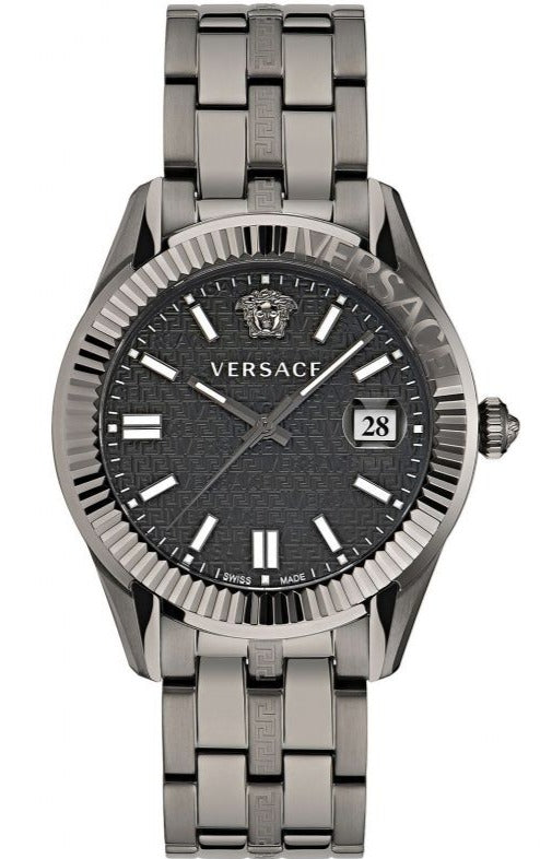 Versace Greca Time Quartz Black Dial Grey Steel Strap Watch for Men - VE3K00622 Buy Now By Versace