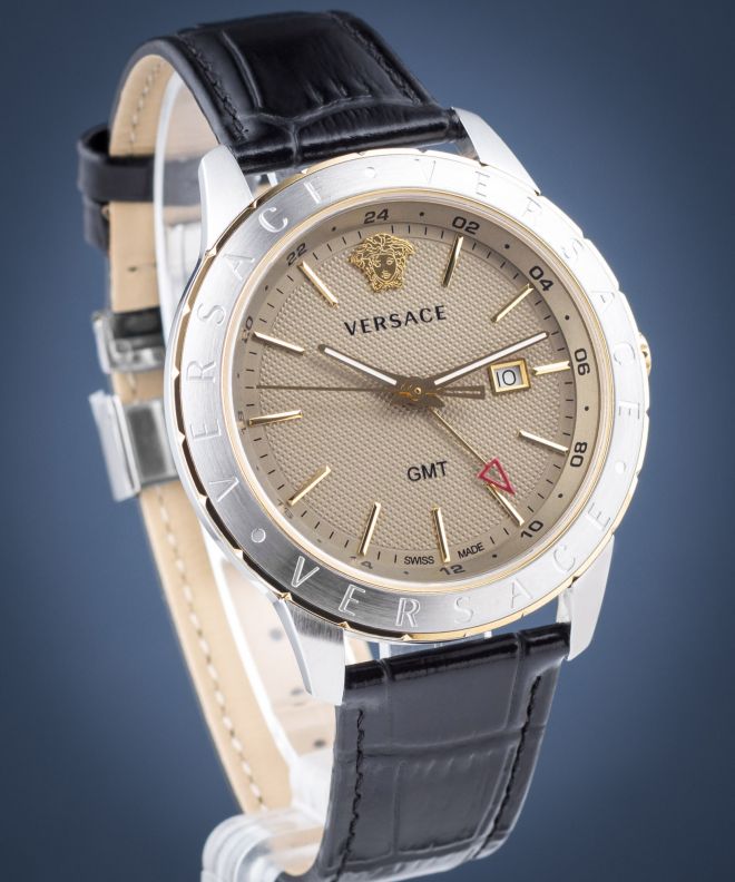 Versace Univers Beige Dial Black Leather Strap Watch for Men - VEBK00218 Buy Now By Versace