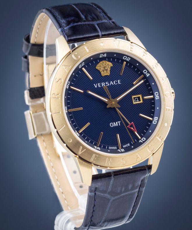 Versace Univers Navy Blue Dial Navy Blue Leather Strap Watch for Men - VEBK00318 Buy Now By Versace