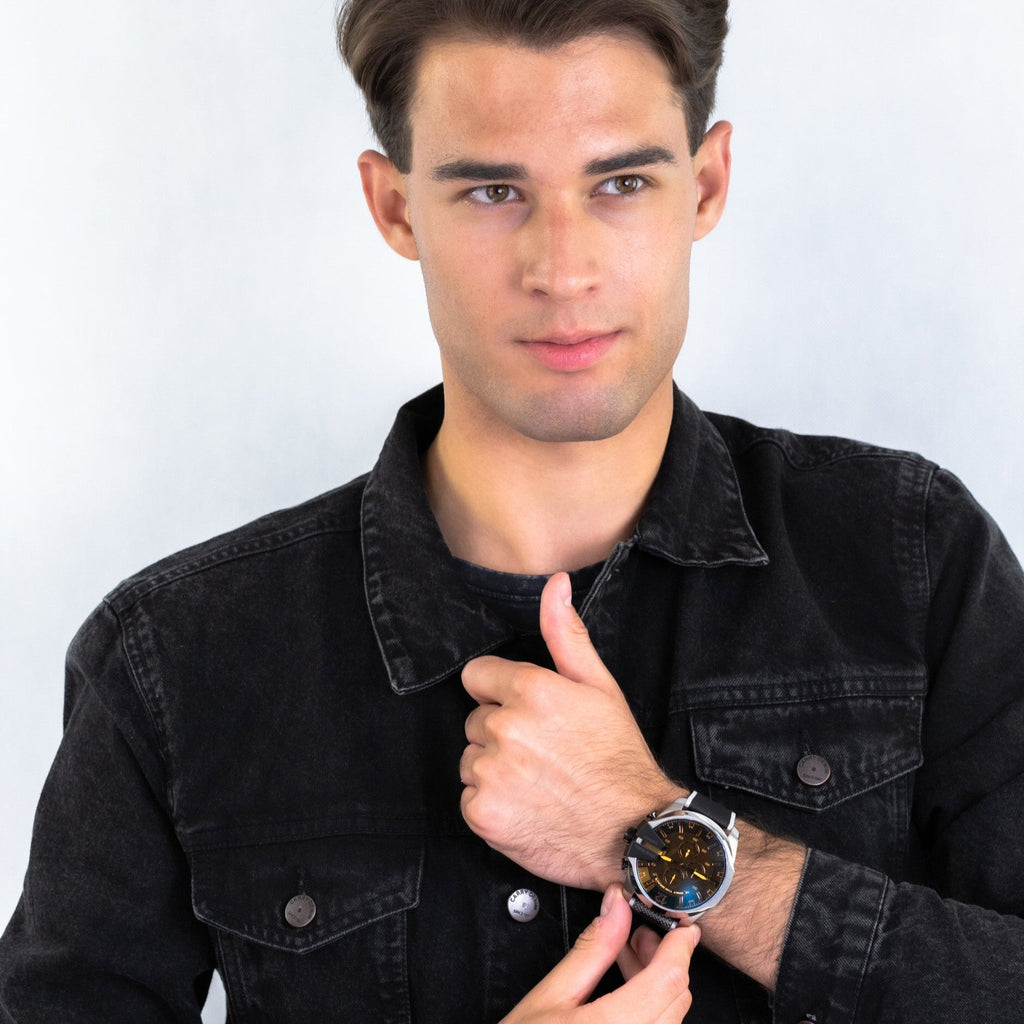 Diesel Mega Chief Chronograph Black Dial Grey Nylon Strap Watch For Men - DZ4523 Buy Now By Diesel