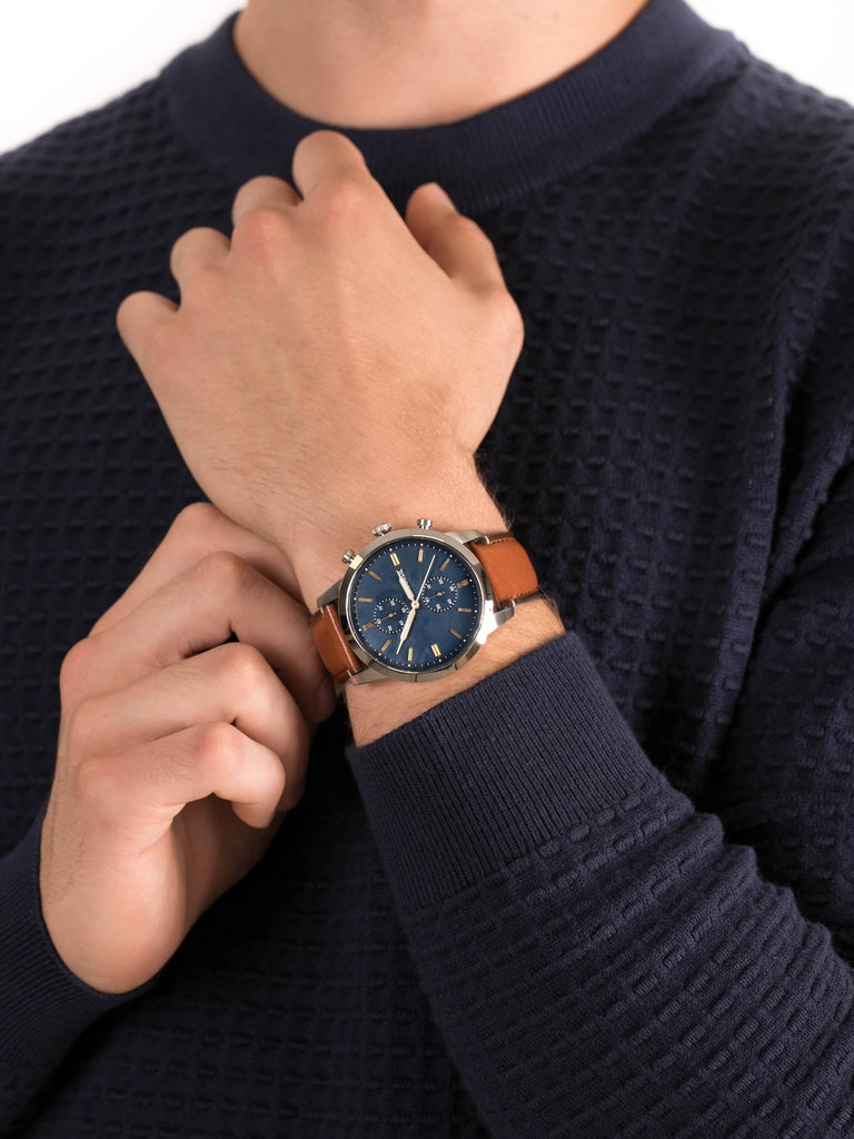 Fossil Townsman Chronograph Blue Dial Brown Leather Strap Watch for Men - FS5279 Buy Now By Fossil