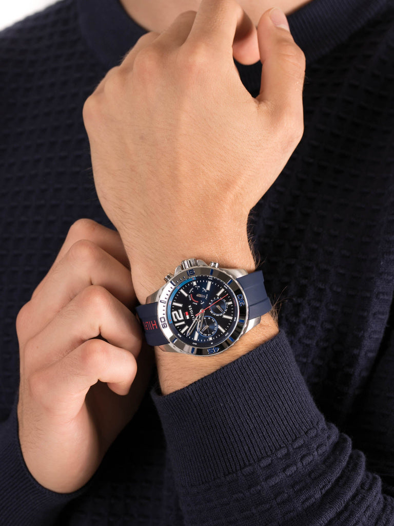 Tommy Hilfiger Nolan Chronograph Blue Dial Blue Rubber Strap Watch for Men - 1791142 Buy Now By Tommy Hilfiger