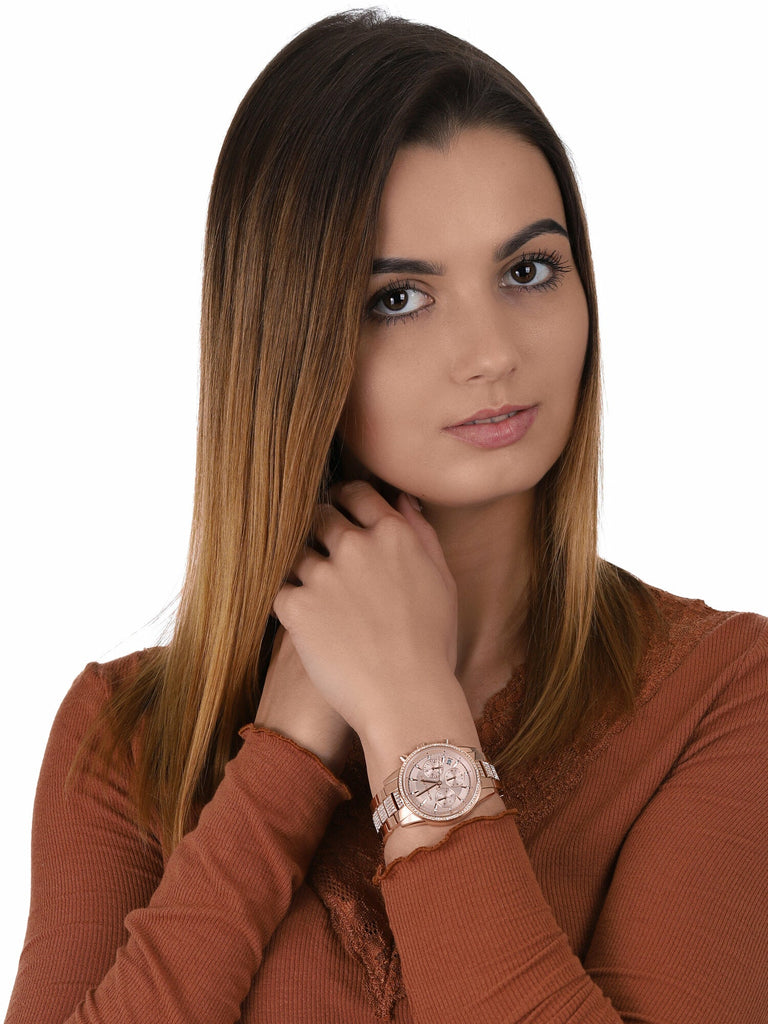 Michael Kors Ritz Chronograph Rose Gold Dial Rose Gold Steel Strap Watch For Women - MK6485 Buy Now By Michael Kors