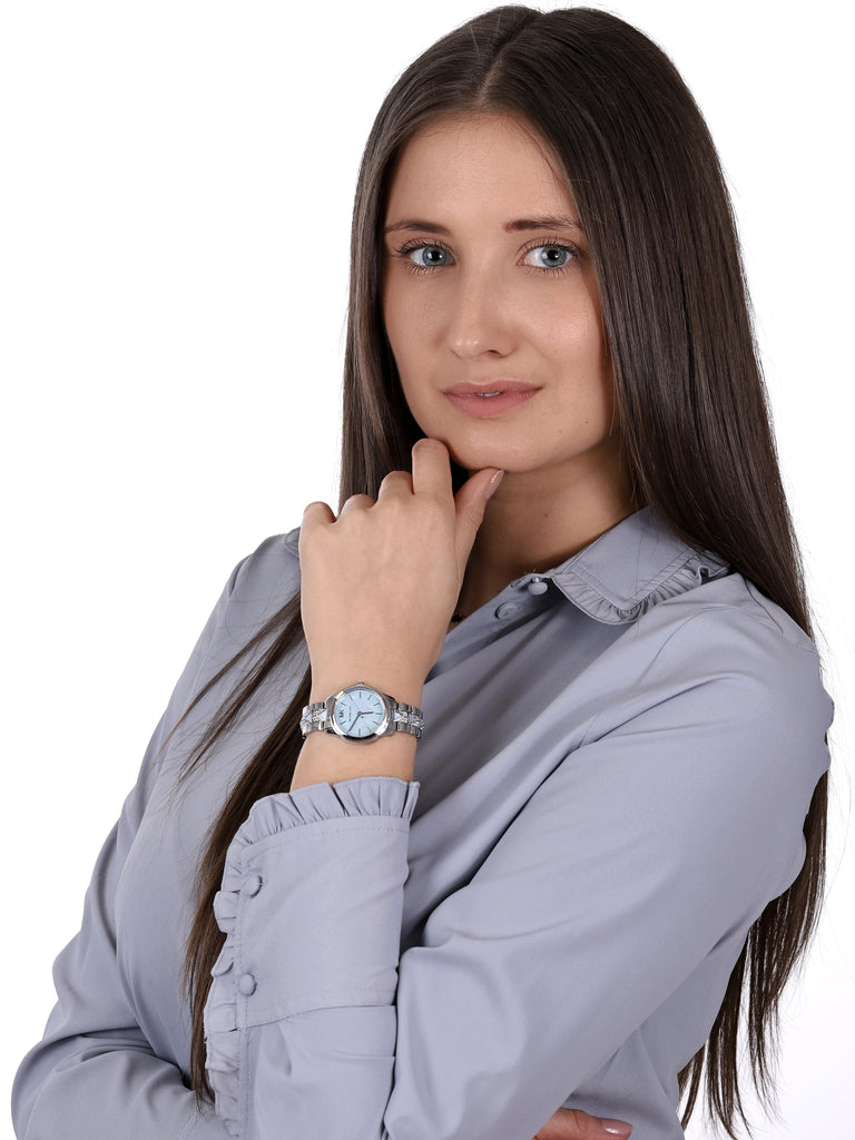 Michael Kors Runway Mercer Quartz Mother of Pearl Blue Dial Silver Steel Strap Watch For Women - MK6857 Buy Now By Michael Kors