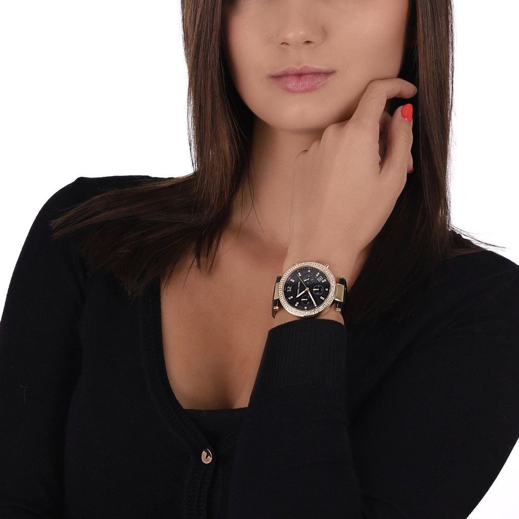 Michael Kors Parker Chronograph Black Dial Black Leather Strap Watch For Women - MK6984 Buy Now By Michael Kors
